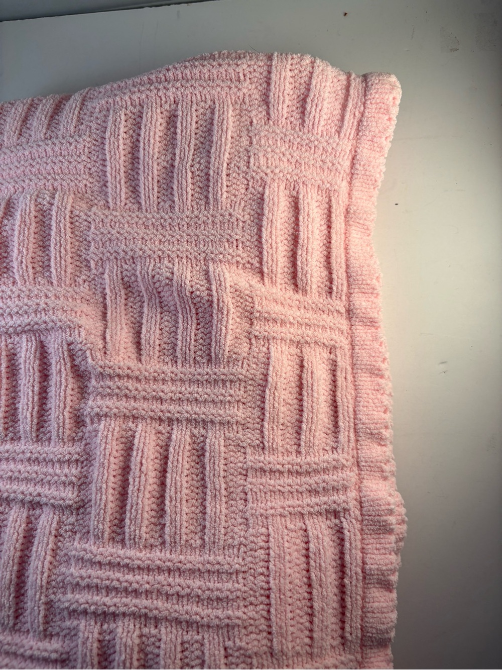 VTG Amy Coe Limited Edition Pink Chenille Baby Blanket Basketweave Knit Lovey
